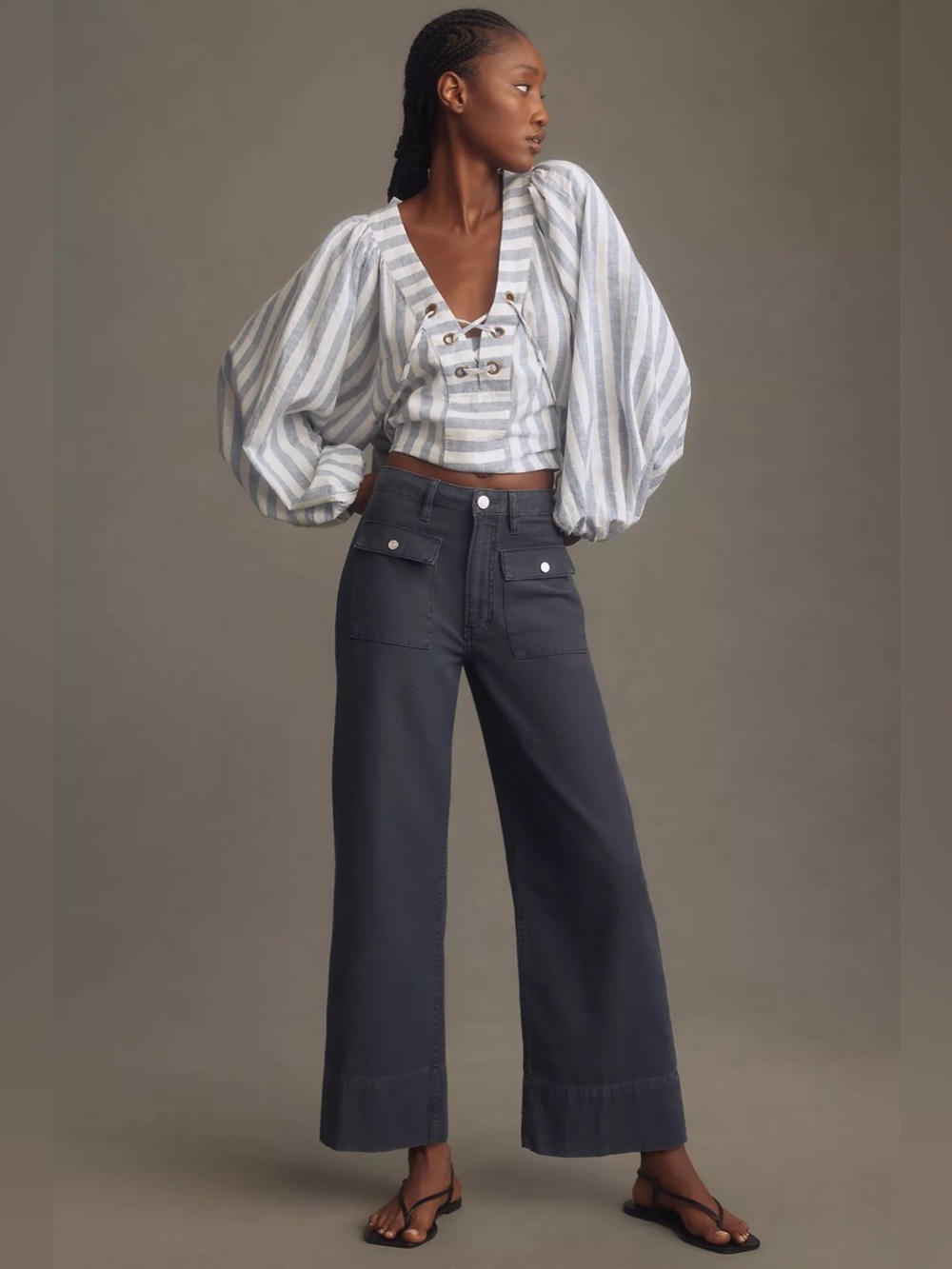 NWT Frame The 70s Cotton-Canvas Wide-Leg Pants, Size 33